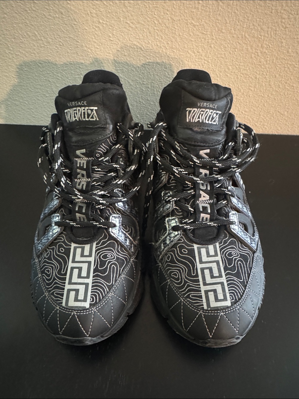 Versace Black and White Patterned High-Top Sneakers